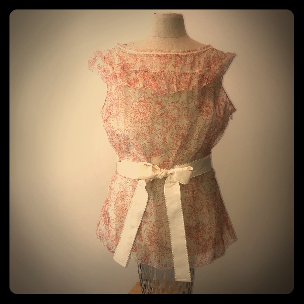 Ellie Tahari Silk Top with Ribbon Belt